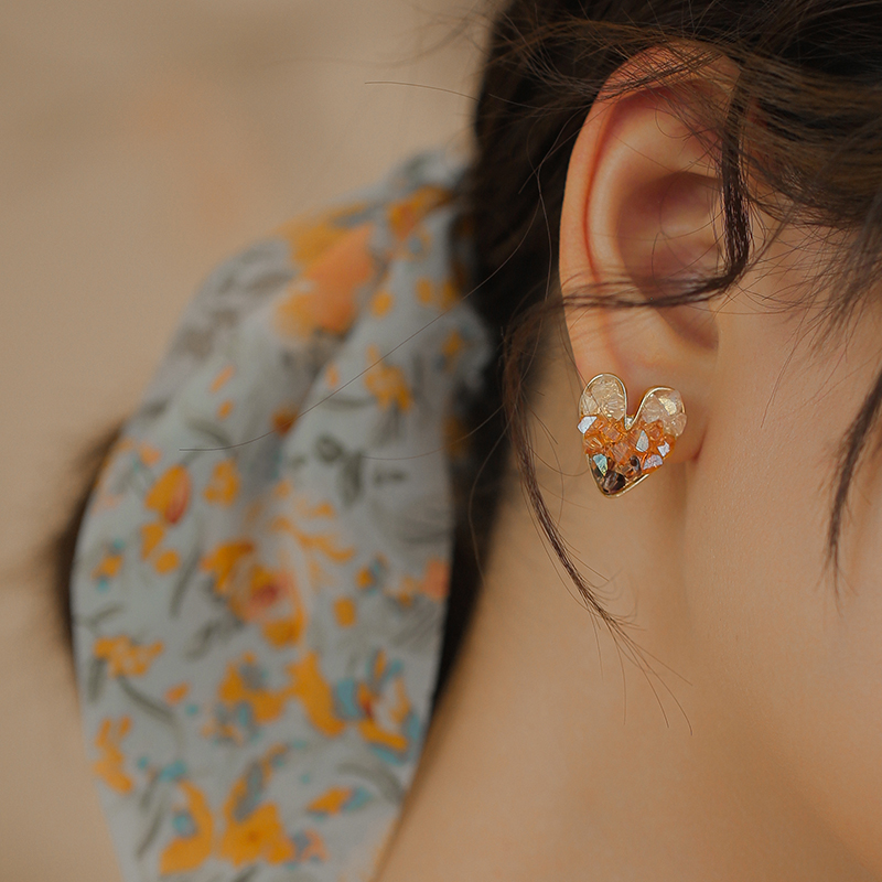 伊灿橘黄水晶耳钉女纯银洋气