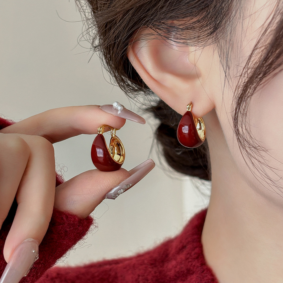 伊灿新年红色耳环女纯银小众