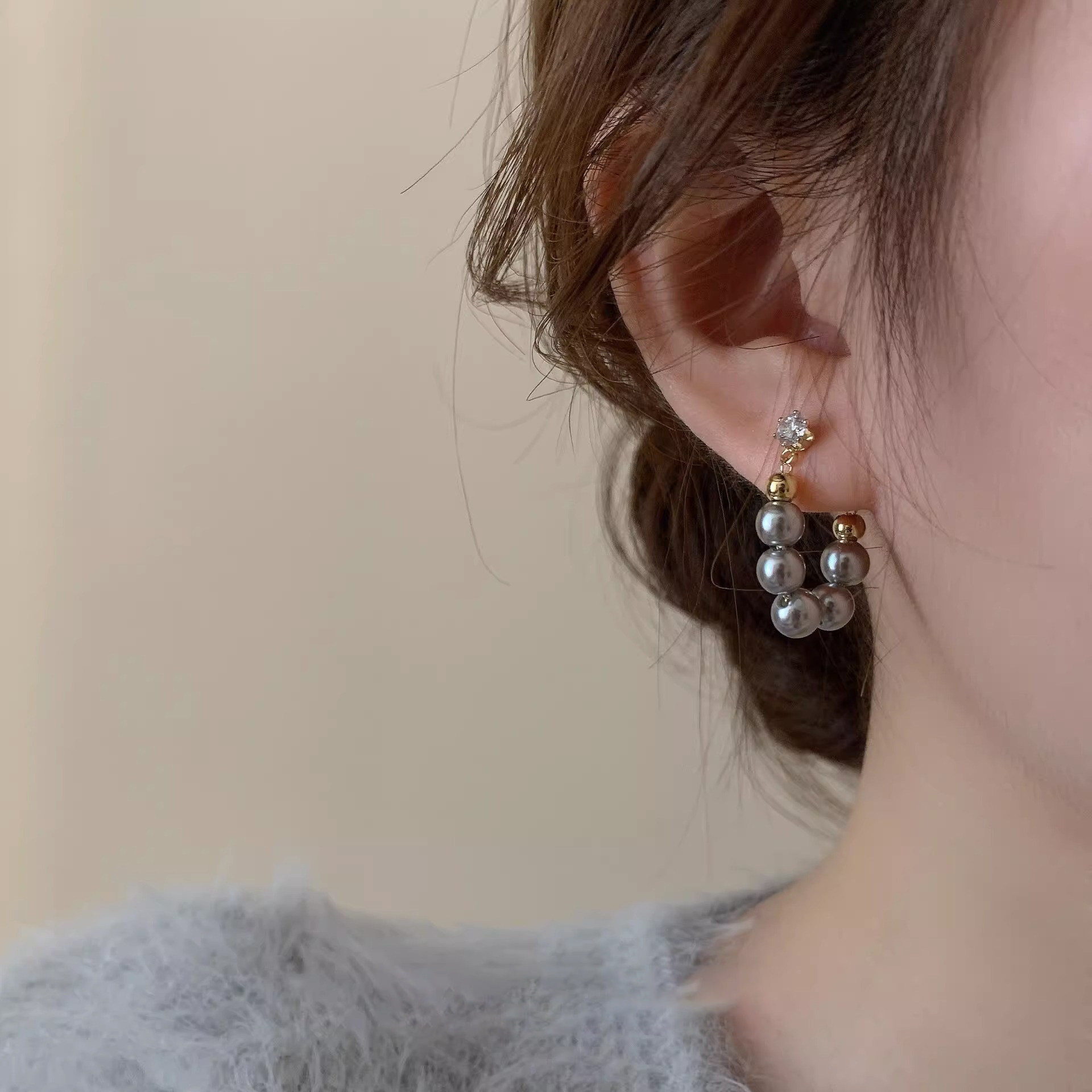 高亮亚麻灰珍珠耳钉女纯银复古气质耳夹无耳洞小众耳环高级感耳饰,饰品/流行首饰/时尚饰品新,耳环,淘宝优惠券,粉丝福利购,淘宝优惠卷