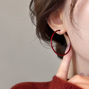 安可拉红色大圈圈耳环女纯银高级感百搭耳圈2025新款爆款耳扣耳饰