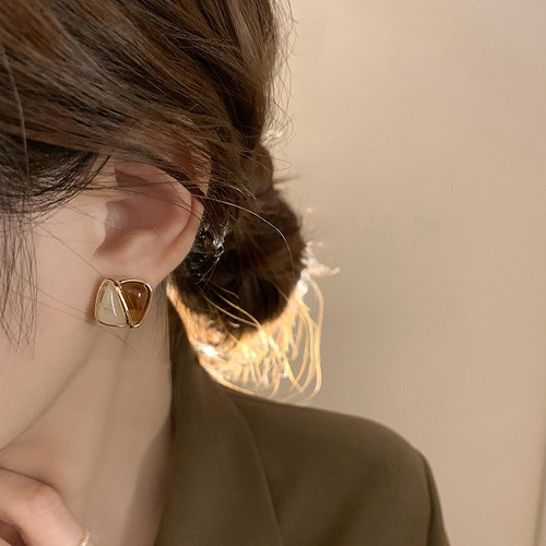 伊灿复古琥珀耳环女纯银小众