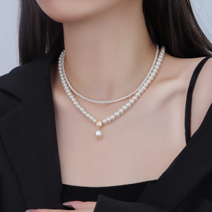 双层叠戴小米珠珍珠项链女气质小众设计感颈链2025新款爆款锁骨链