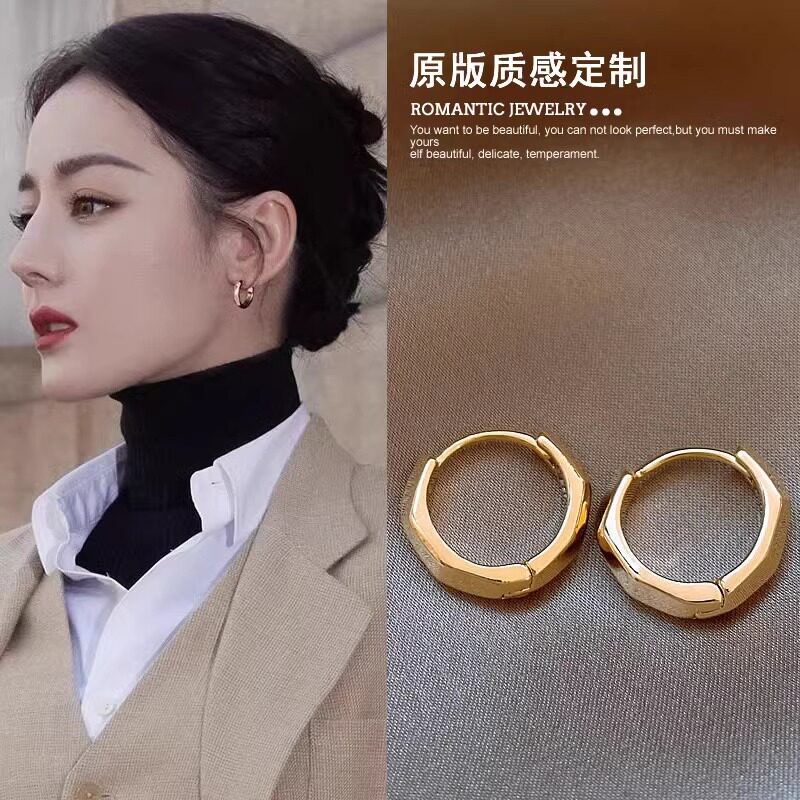 伊灿明星同款金色素圈耳环女纯银