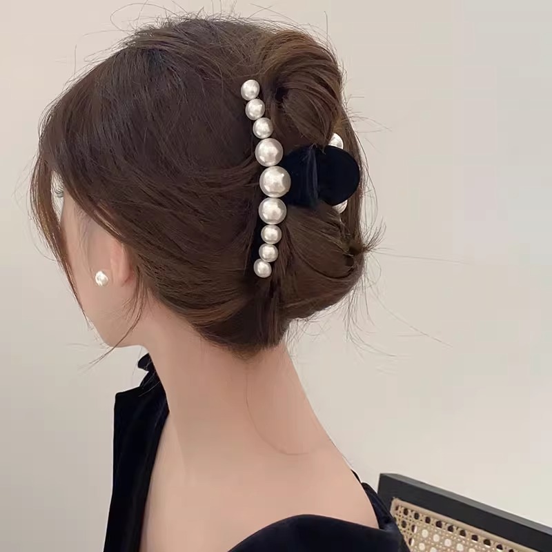 韩国黑色亚克力珍珠发夹小众设计高级抓夹头饰2025年新款爆款发饰