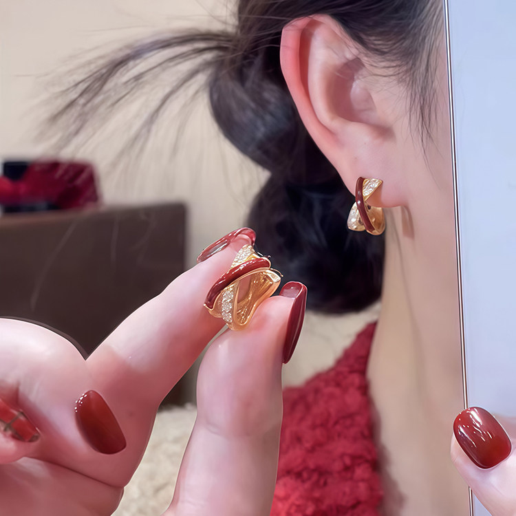 红色交叉耳环女纯银2025新款爆款时尚耳钉耳扣高级感百搭气质耳饰,饰品/流行首饰/时尚饰品新,耳环,淘宝优惠券,粉丝福利购,淘宝优惠卷