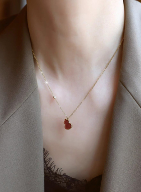 伊灿小众红色滴釉葫芦项链女