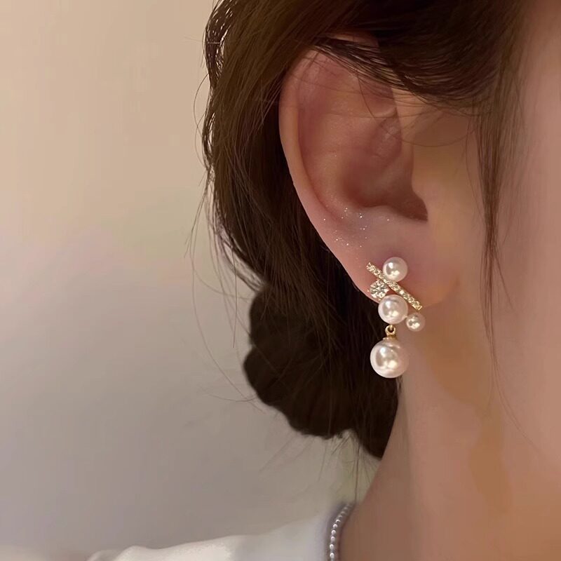 伊灿百分比珍珠流苏耳钉女纯银