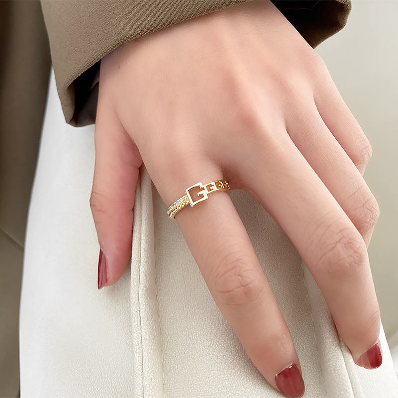 开口可调节字母G戒指女小众设计感高级复古食指戒复古时尚手饰女