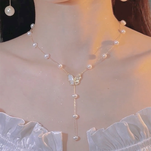 伊灿贝壳蝴蝶满天星珍珠项链女