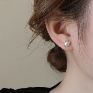 S999纯银天然淡水珍珠耳钉2025年新款轻奢耳饰小众设计感高级耳夹