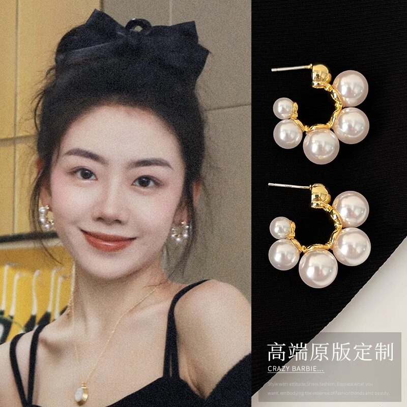 许大晴同款C型珍珠耳钉女纯银小众百搭耳环耳夹 2025新款爆款耳饰