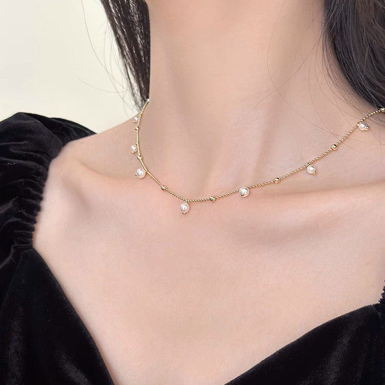 法式珍珠项链女夏季轻奢小众设计感高级锁骨链时尚choker百搭颈链