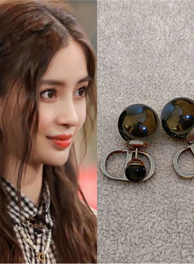 D家CD耳环2025年新款潮小众设计感高级复古黑色珍珠耳饰纯银耳钉