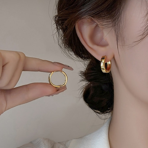 伊灿简约金色素圈耳环女纯银小众