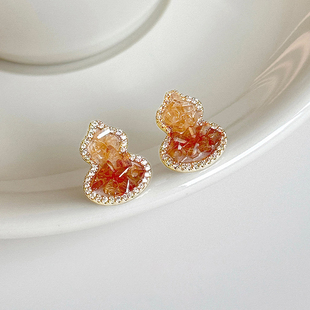 渐变水晶葫芦耳钉女2025款爆款无耳洞耳夹小众设计感时尚耳环耳饰