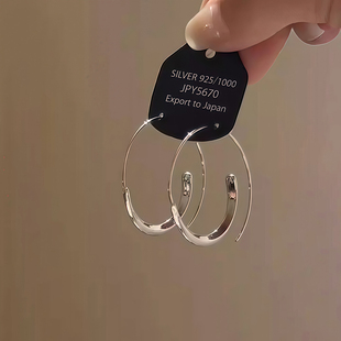 冷淡风银色大圈圈耳环女纯银高级感百搭耳圈2025新款爆款小众耳饰