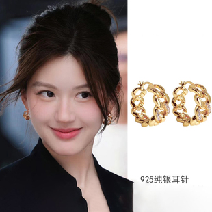耳钉耳饰 爆款 许我耀眼赵露思同款 金色耳环女纯银高级耳圈2025新款