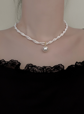 伊灿双层叠戴极细珍珠项链女