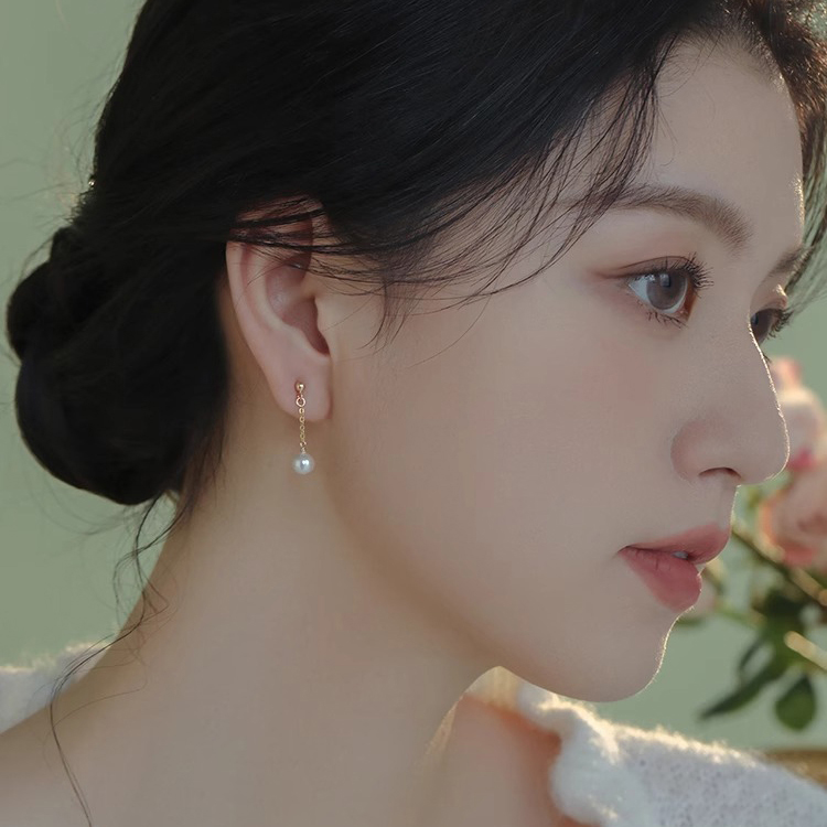 伊灿韩国长款流苏珍珠耳钉女纯银