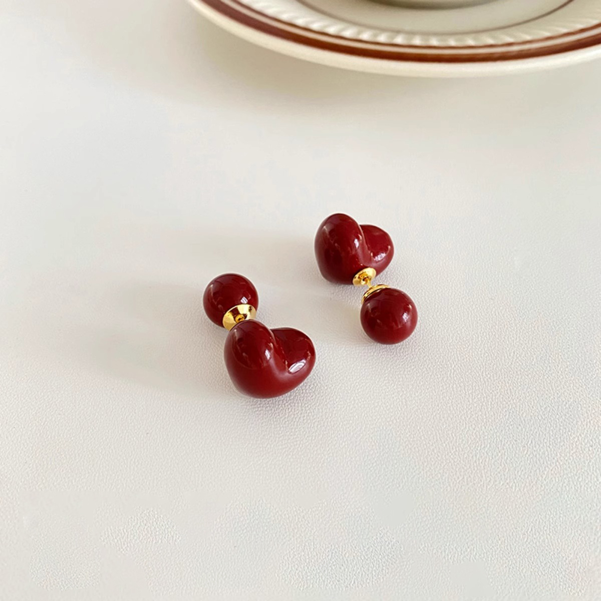 伊灿一款两戴新年红色耳钉女纯银