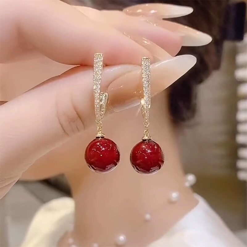 金色水钻珍珠耳环女S925纯银针小众设计感耳饰2026年新款爆款耳圈