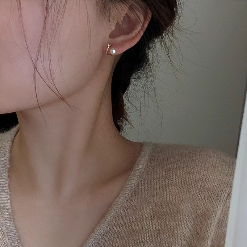 伊灿简约玫瑰金珍珠耳钉女