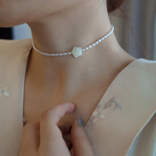 锁骨链 爆款 山茶花珍珠项链女小众设计高级时尚 小米珠颈链2025新款