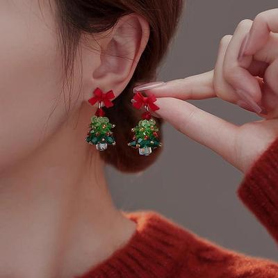 蝴蝶结圣诞树耳钉女纯银伊灿
