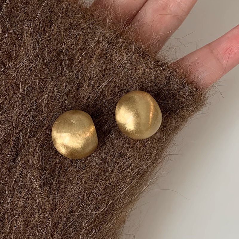 韩国金色拉丝耳钉女纯银小众高级感复古耳饰2025年新款爆款耳环