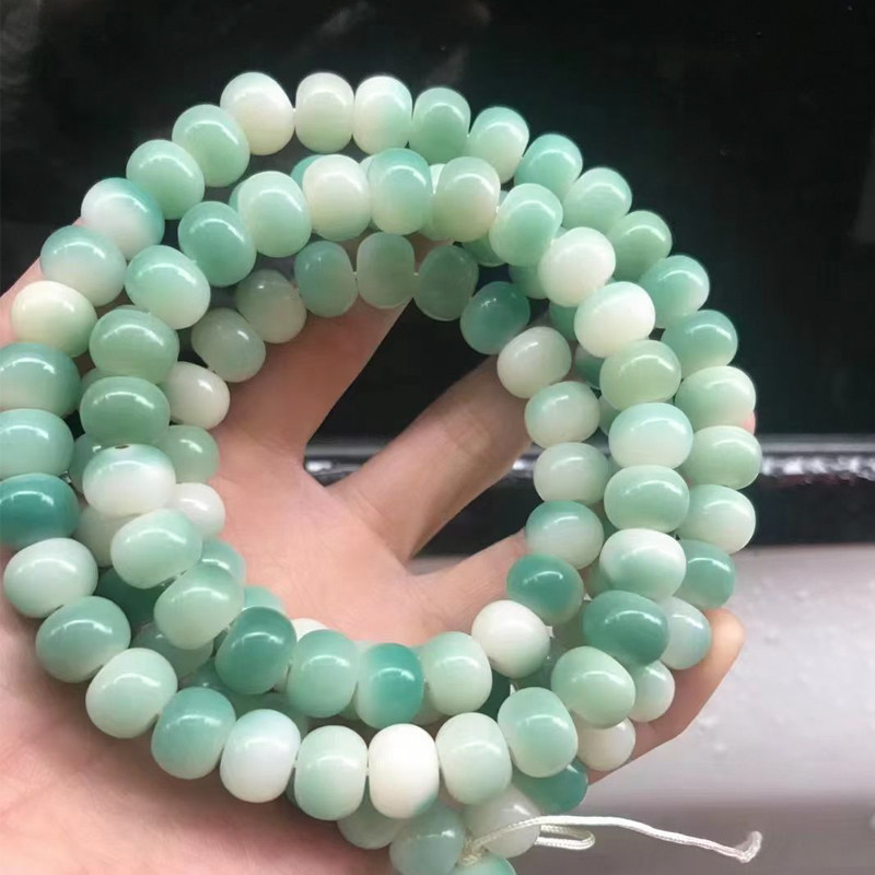 天然菩提子108颗佛珠手链绿皮飘花菩提根散珠苹果珠风化老型桶珠