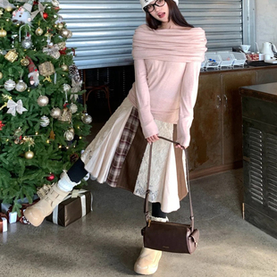 正确版 提花绒感蕾丝拼接半身裙女2025秋冬设计感百搭高腰A字裙