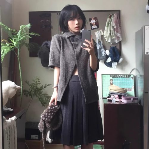 复古高领两穿不规则上衣