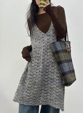 正确版】杂色针织叠穿裙复古文艺休闲百搭小众针织吊带连衣裙女