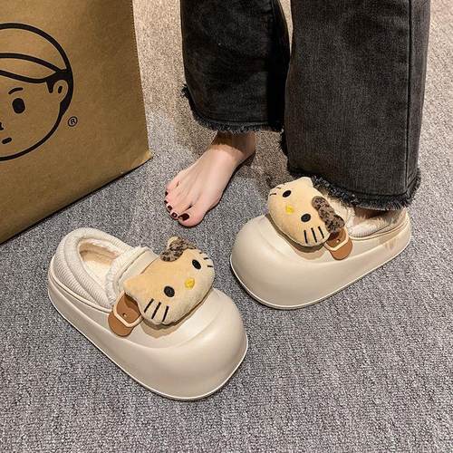 可爱棉拖鞋女2025新款秋冬季加绒加厚保暖毛绒防滑不臭脚棉鞋外穿