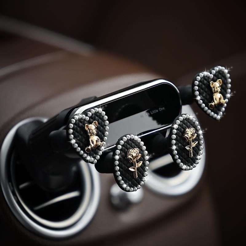 熊与玫瑰汽车出风口手机支架通用重力车载导航支架创意车内装饰品