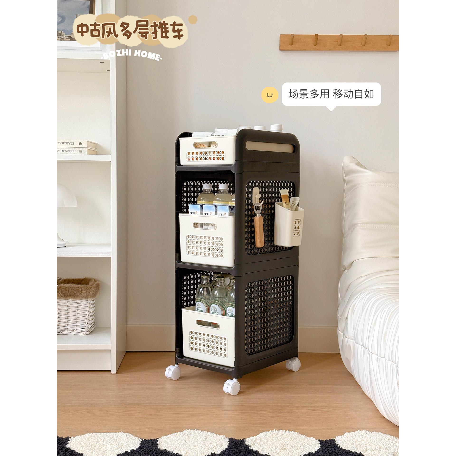零食小推车置物架家用客厅可移动落地多层收纳架卧室床头储物架子