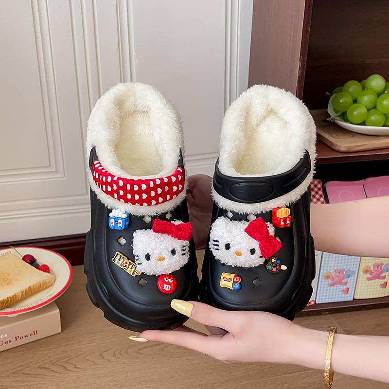 可爱厚底儿童棉拖鞋女冬季室内家居防滑保暖新款亲子加绒洞洞鞋女