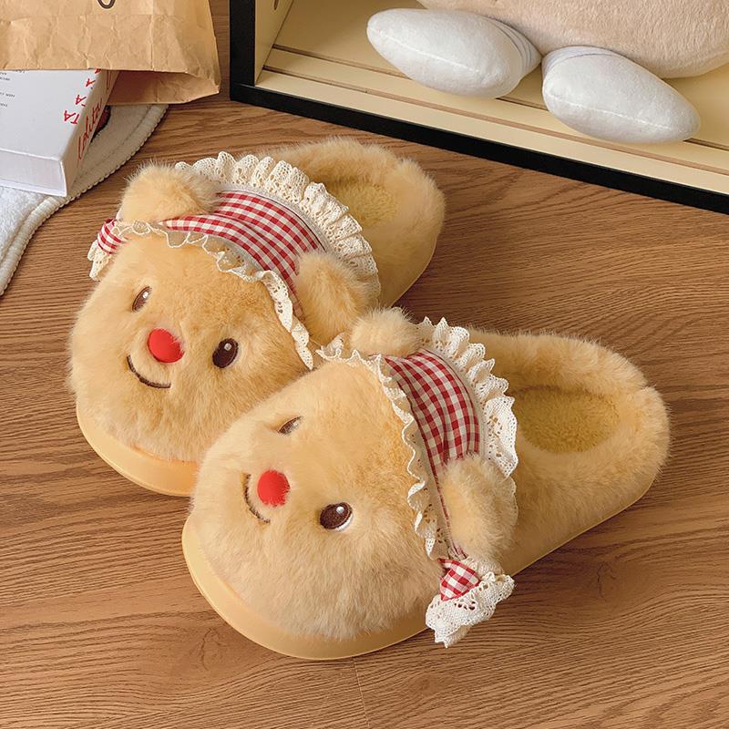 网红可爱黄油小熊棉拖鞋女冬季外穿防滑厚底居家室内保暖棉鞋假日