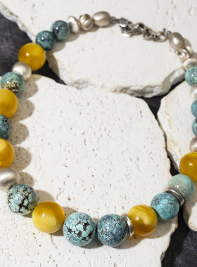 二梦三青【法老的公主】天然蜜蜡项链女时尚百搭绿松石锁骨链高级