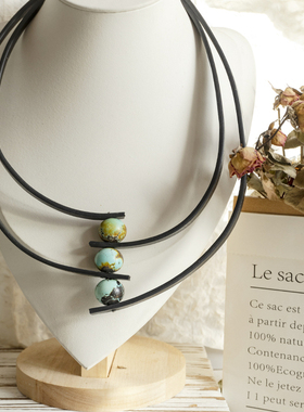 二梦三青【柏拉图】长款毛衣链女时尚多层项链高级感皮绳吊坠圆珠