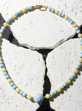 二梦三青【兰斯洛特的爱恋】天然蜜蜡海纹石项链女时尚珍珠混搭款