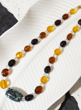 二梦三青【黛色如烟】波罗的海天然琥珀蜜蜡多宝项链流行首饰高级