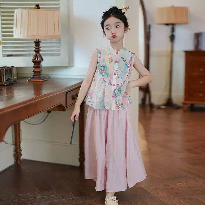 女童新中式套装2026夏季新款国风儿童汉服无袖上衣裤子童装两件套