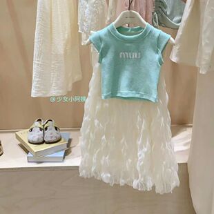 女童夏款套装2025新款女宝宝夏季洋气短袖上衣网红蛋糕裙子两件套