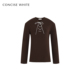 V领系带德绒流行长袖 CONCISE WHITE简白2025秋冬新品 t恤上衣女