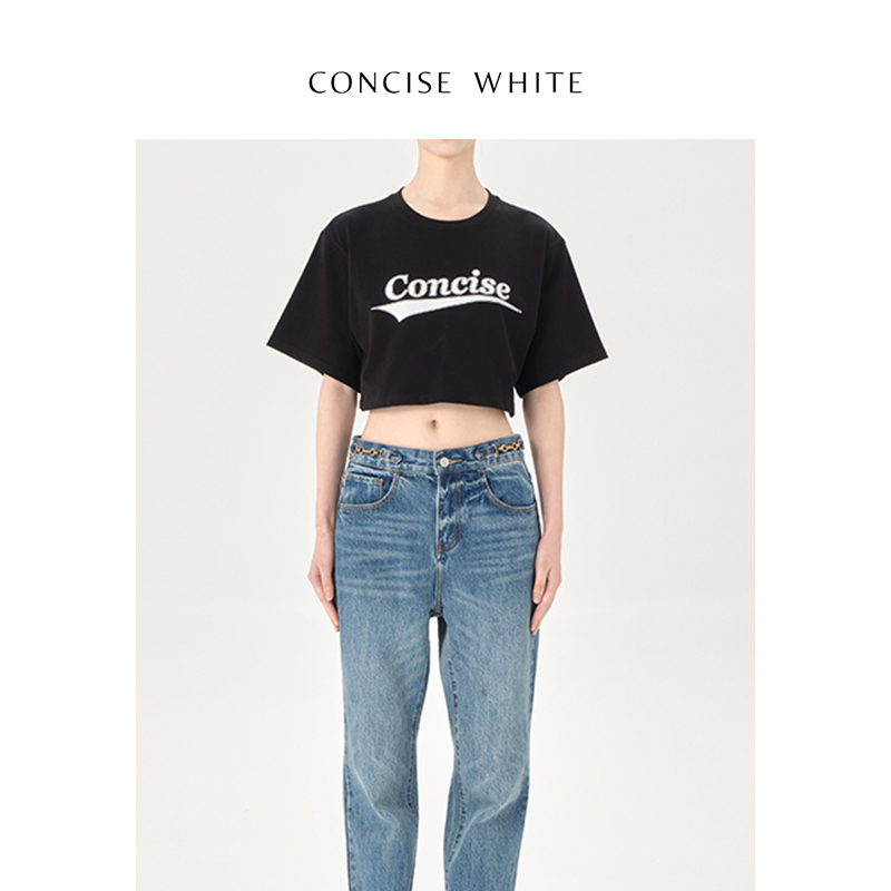 CONCISE-WHITE简白 印花LOGO短款露腰T恤短袖纯色甜辣 女装/女士精品 T恤 原图主图