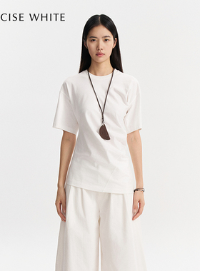 CONCISE-WHITE简白2025新款白色简约百搭不规则收腰短袖T恤