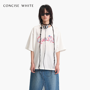 新款 CONCISE 2024夏季 宽松涂鸦字母短袖 WHITE简白 T恤设计师品牌