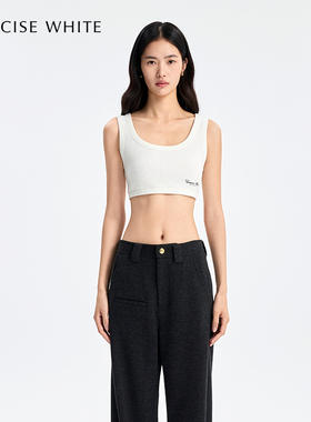 CONCISE-WHITE简白2025秋冬新款女性白色简约百搭休闲LOGO短背心