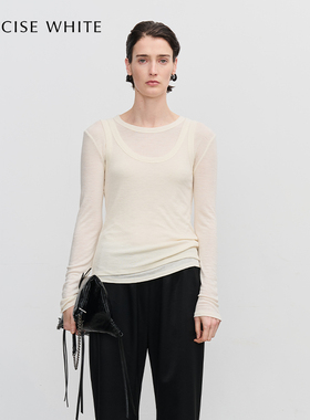 CONCISE-WHITE简白新款两件套修身打底衫T恤上衣设计师女